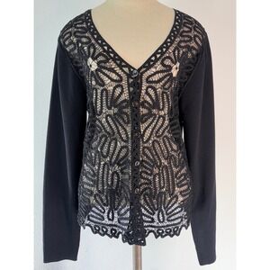 Wool Street Black Crochet Lace Front Cardigan Womens Large Moto Boho Whimsigoth